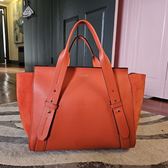 ESCADA Orange Leather and Suede Handbag - Picture 3 of 11
